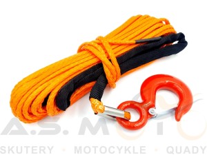 Lina syntetyczna syntetyk 6 mm 15m do wyciągarki QUAD ATV pomarańczowa z hakiem