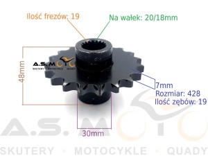 Zębatka zdawcza przód przednia 428 19 zębów Quad ATV 150, 200, 250 GY6 Hummer Diablo