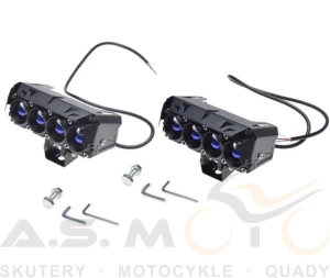 ZESTAW LAMP PRZECIWMGIELNYCH LED 4 SOCZEWKI 2 szt. BIAŁE + ŻÓŁTE UNIWERSALNE MOTOCYKL QUAD ATV