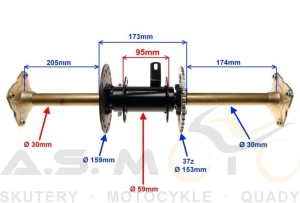 OŚ TYLNA DO QUADA ATV 70 90 110 125 OŚKA 650mm TARCZA I ZĘBATKA 