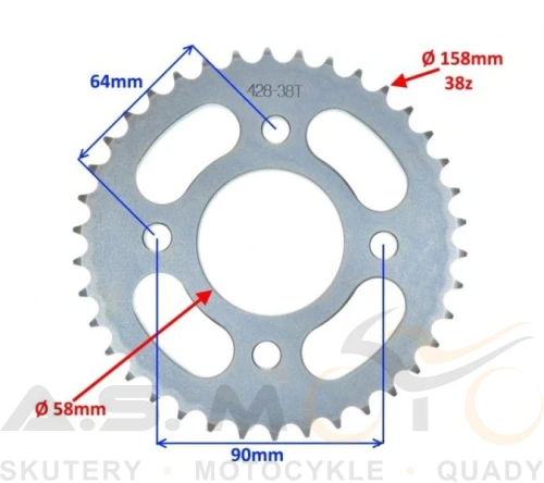 ZĘBATKA TYLNA DO ROMET R125  R150 z38 428 TYŁ (2).jpg