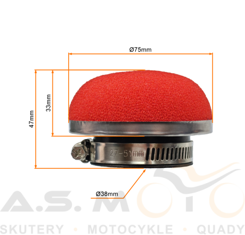 FILTR POWIETRZA GĄBKOWY OKRĄGŁY 38mm CZERWONY PITBIKE CROSS ATV QUAD (2).png