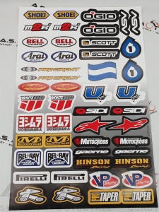 Naklejki duży arkusz SHOEII, O'GIO,BEL RAY, PIRELLI, SCOTT, SIDI, TAPER