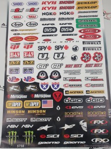 Naklejki SHOEI, DUNLOP, MONSTER duży arkusz różne marki 