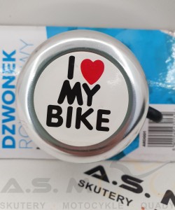 Dzwonek rowerowy I LOVE MY BIKE srebrny 