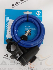 Zamknięcie rowerowe spirala na kluczyk 10x1800mm NIEBIESKIE